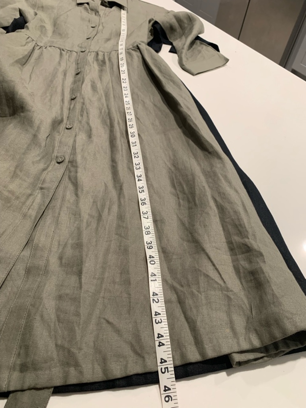 2 Lands' End Linen Olive Black 3/4 Sleeve Midi Button-Front Shirt Dresses, NWOT - Picture 6 of 10
